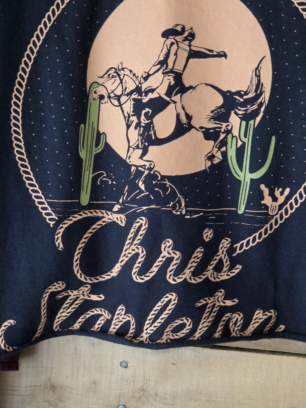 Upcycled Cropped Black Graphic Tee with Plaid Sleeve Contrast - Western Print - Picture 4 of 10